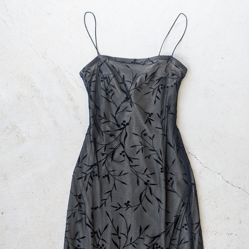 Vintage 90s Rampage Black And Gold Metallic Floral Maxi Dress